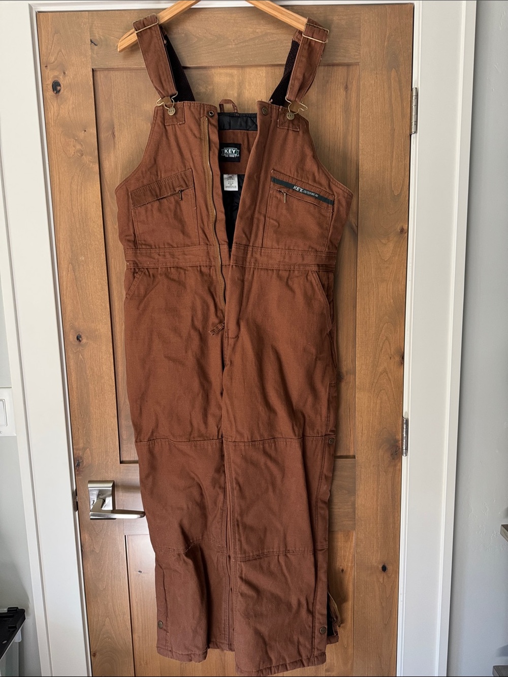 Key Outerwear Insulted Work Bib Overalls Mens MR Brown zips snaps utility canvas